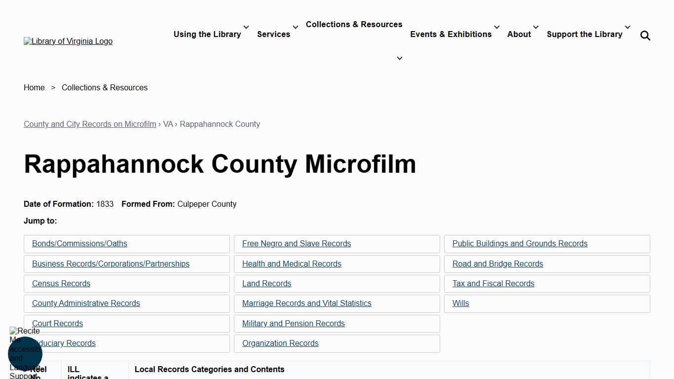Rappahannock County Microfilm Library of Virginia